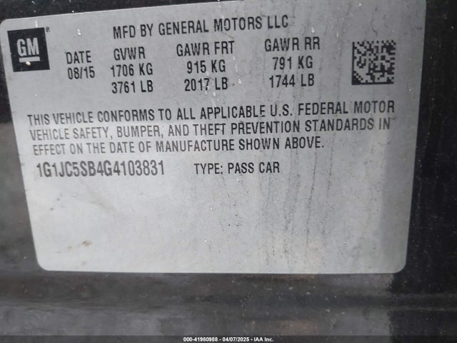 1G1JC5SB4G4103831 Chevrolet Sonic Lt Auto