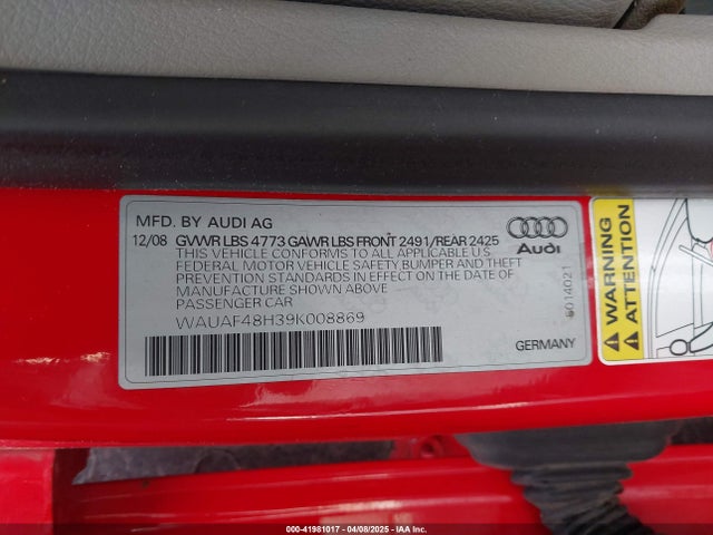 2009 AUDI A4 WAUAF48H39K008869 Photo 8
