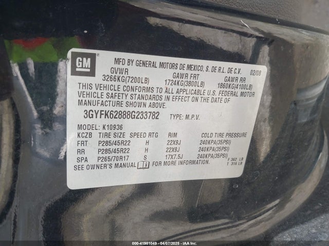 2008 CADILLAC ESCALADE EXT 3GYFK62888G233782 Photo 8
