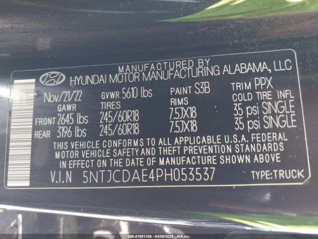 5NTJCDAE4PH053537 Hyundai Santa Cruz Sel