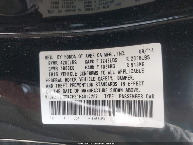 1HGCR2F31FA017202 Honda ACCORD LX