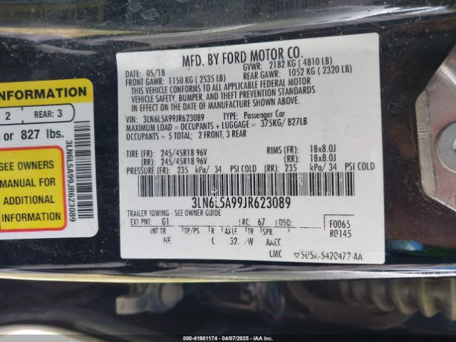 3LN6L5A99JR623089 Lincoln Mkz Premiere