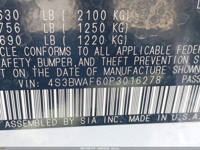 4S3BWAF60P3016278 Subaru Legacy Premium
