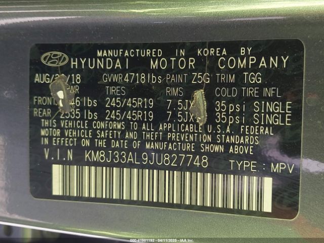 KM8J33AL9JU827748 Hyundai Tucson Sport