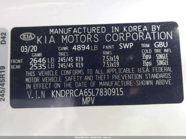 KNDPRCA65L7830915 KIA Sportage Sx Turbo