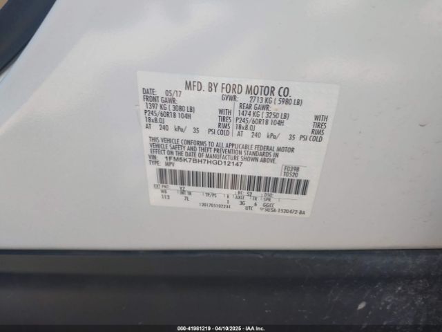 1FM5K7BH7HGD12147 Ford Explorer