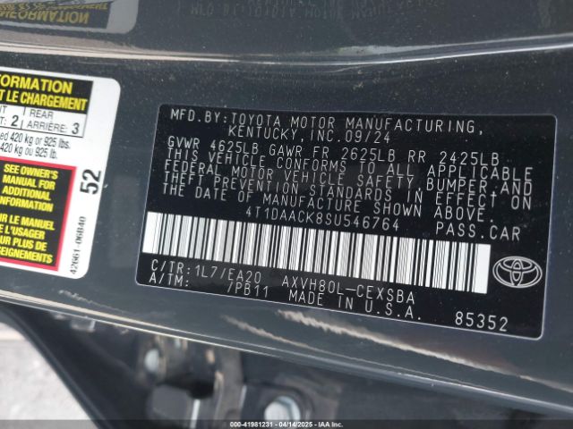 4T1DAACK8SU546764 Toyota CAMRY SE
