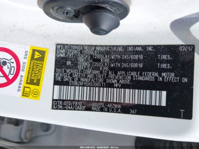 5TDBZRFH5HS398511 Toyota Highlander Le