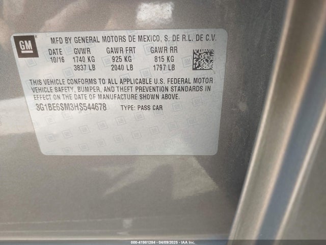 3G1BE6SM3HS544678 Chevrolet le2 -di: direct injection, vvt: variable valve timing, gen, alum