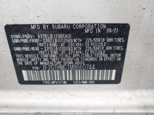 JF2GTHMC1M8660744 Subaru Crosstrek Limited