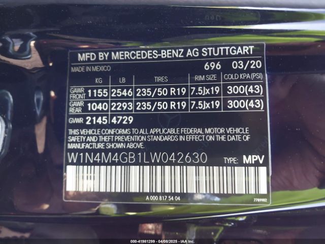 W1N4M4GB1LW042630 Mercedes-Benz GLB 250