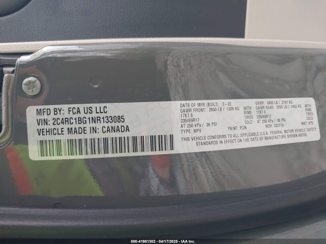 2C4RC1BG1NR133085 Chrysler Pacifica Touring L