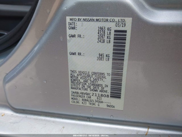 1N4BL4BV6KC211808 Nissan Altima 2.5 S