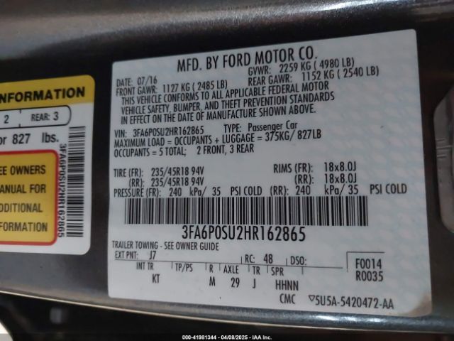 3FA6P0SU2HR162865 Ford Fusion Energi Titanium
