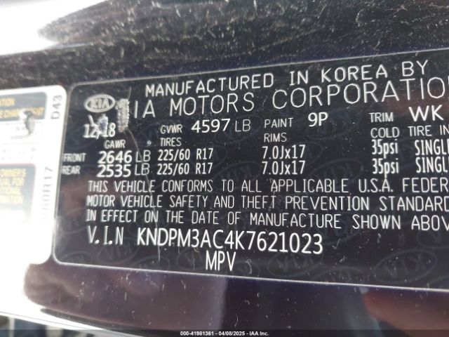 KNDPM3AC4K7621023 KIA Sportage Lx