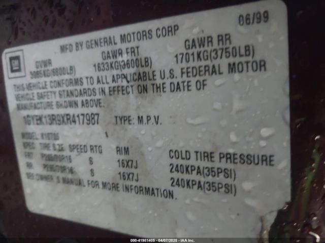 1999 CADILLAC ESCALADE 1GYEK13R9XR417987 Photo 8