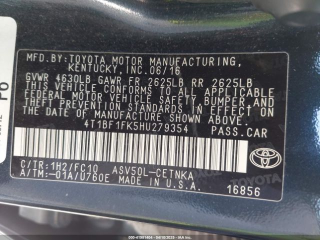 4T1BF1FK5HU279354 Toyota CAMRY LE