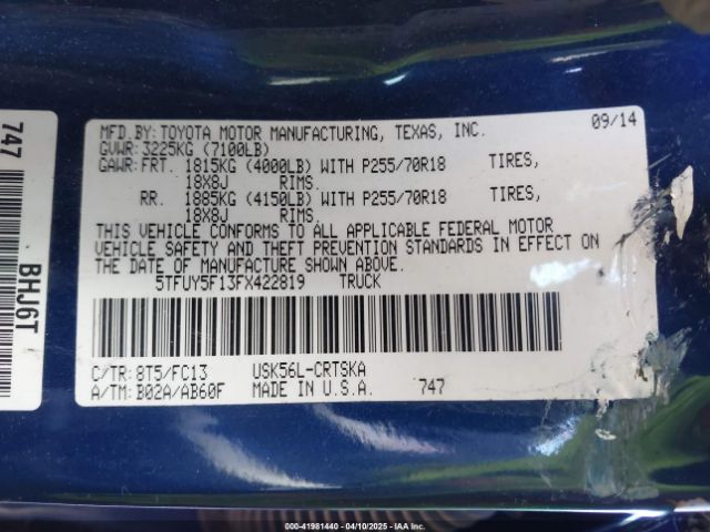 5TFUY5F13FX422819 Toyota Tundra Sr5 5.7l V8