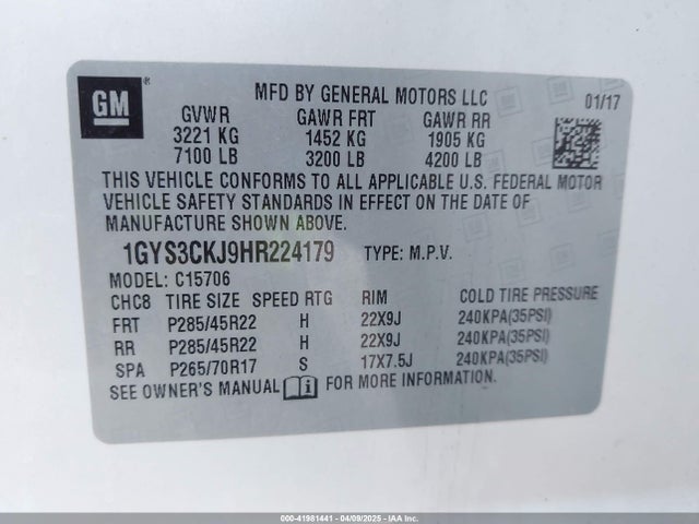 2017 CADILLAC ESCALADE 1GYS3CKJ9HR224179 Photo 8