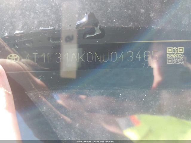 4T1F31AK0NU043465 Toyota Camry Xle Hybrid