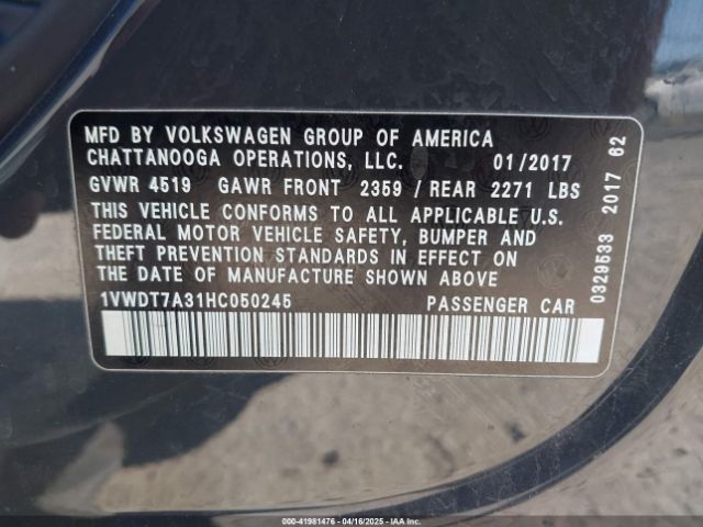 1VWDT7A31HC050245 Volkswagen Passat 1.8t R-line