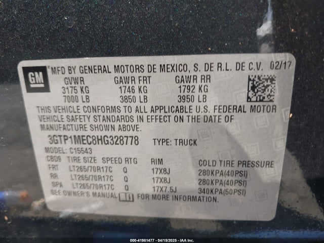 3GTP1MEC8HG328778 GMC Sierra 1500 Sle