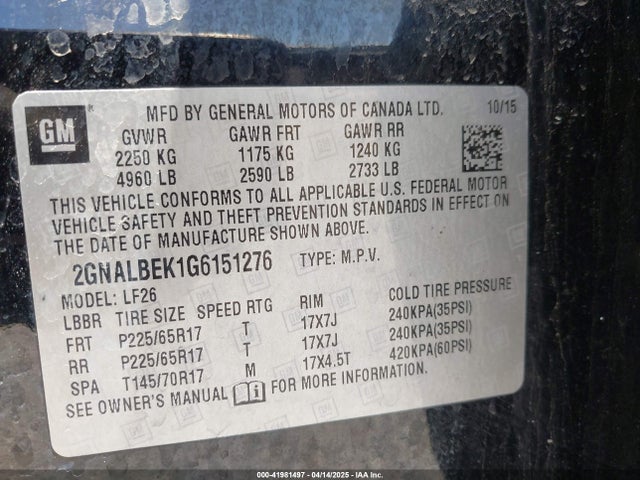 2GNALBEK1G6151276 Chevrolet EQUINOX LS