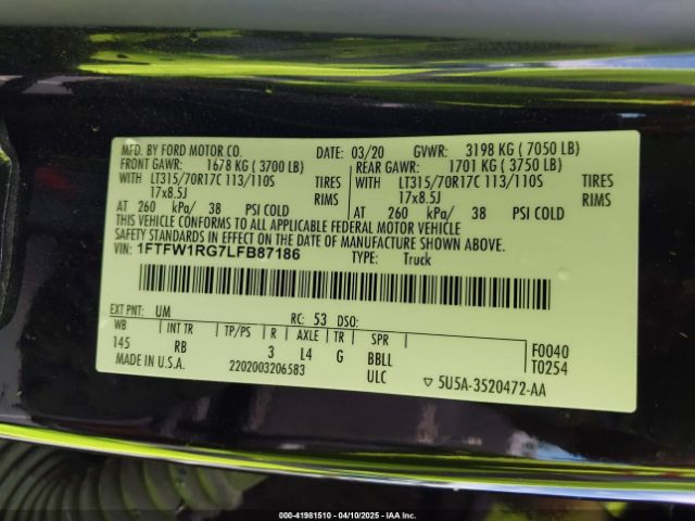 2020 FORD F-150 1FTFW1RG7LFB87186 Photo 8