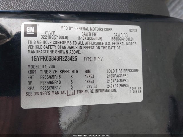 2008 CADILLAC ESCALADE 1GYFK63848R223426 Photo 8