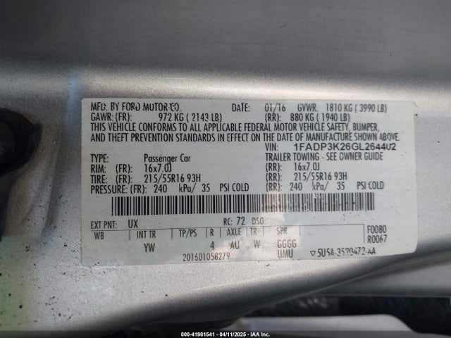 1FADP3K26GL264402 Ford FOCUS SE