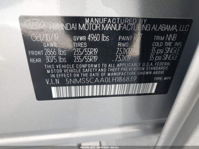 5NMS5CAA0LH186839 Hyundai t-gdi theta ii