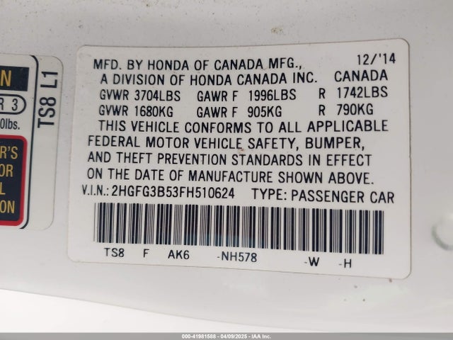 2HGFG3B53FH510624 Honda Civic Lx
