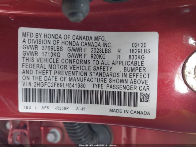 2HGFC2F69LH541980 Honda Civic Lx