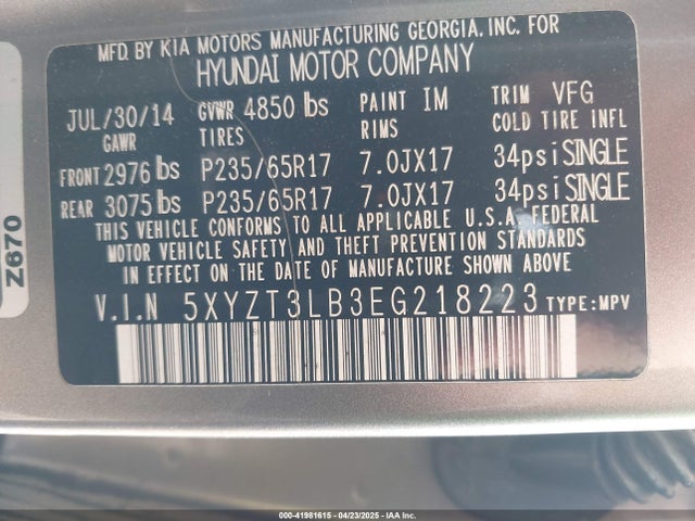 5XYZT3LB3EG218223 Hyundai Santa Fe Sport 2.4l
