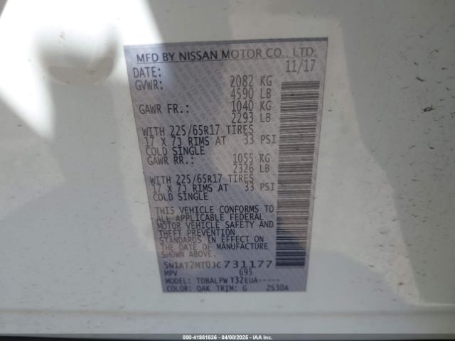 5N1AT2MT0JC731177 Nissan ROGUE S