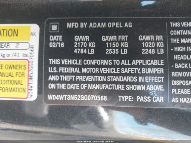 W04WT3N52GG070568 Buick Cascada Premium