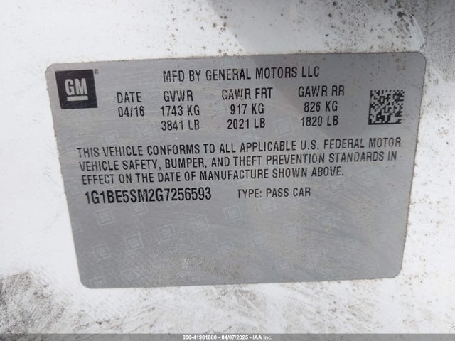 1G1BE5SM2G7256593 Chevrolet Cruze Lt Auto