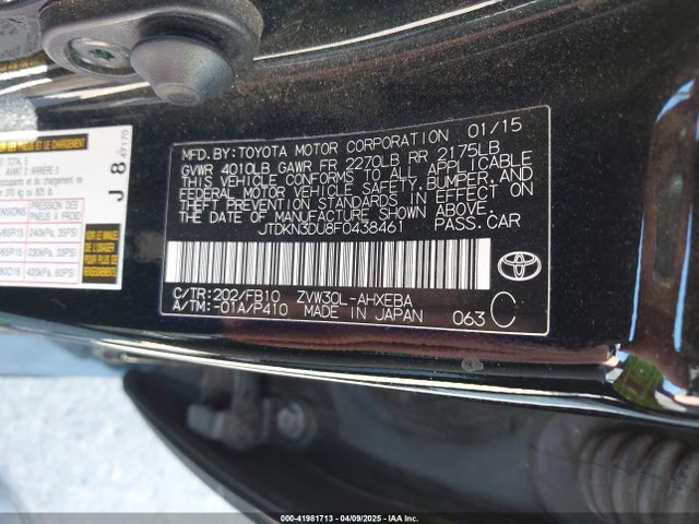 JTDKN3DU8F0438461 Toyota Prius Two