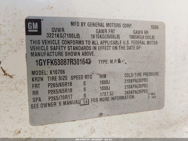 2007 CADILLAC ESCALADE 1GYFK63887R301642 Photo 8