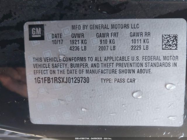 1G1FB1RSXJ0129730 Chevrolet Camaro 1lt