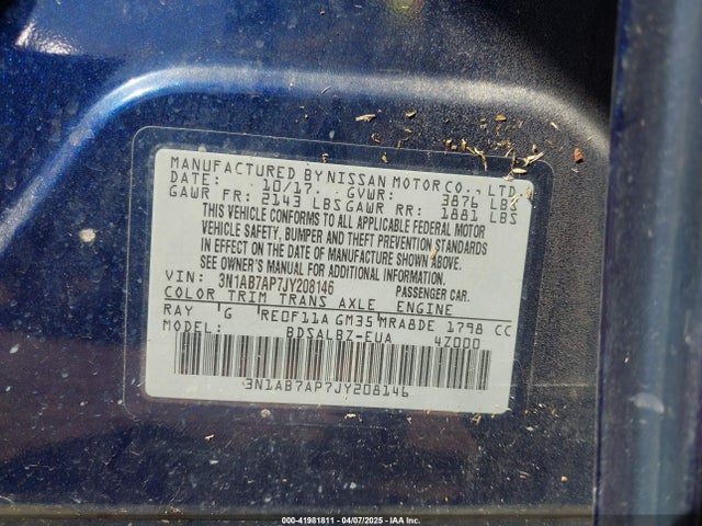 3N1AB7AP7JY208146 Nissan SENTRA S