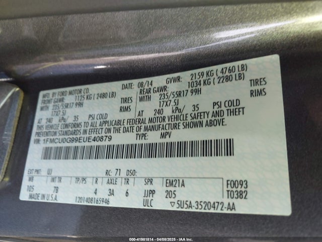 1FMCU0G99EUE40879 Ford ESCAPE SE