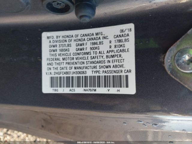 2HGFC4B01JH306063 Honda Civic Lx-p
