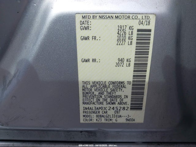 1N4AL3AP0JC245282 Nissan Altima 2.5 S