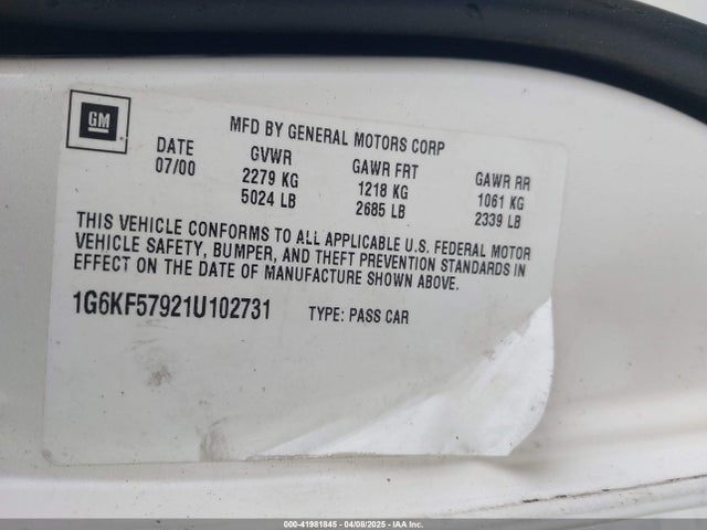 2001 CADILLAC DEVILLE 1G6KF57921U102731 Photo 8