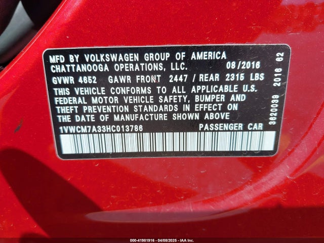 1VWCM7A33HC013786 Volkswagen Passat V6 Sel Premium