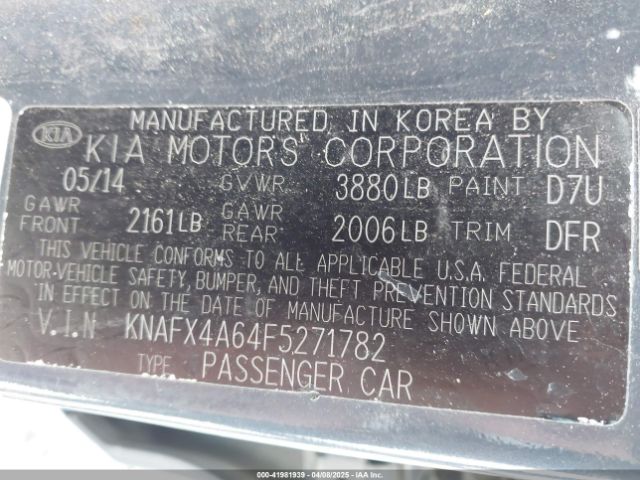 KNAFX4A64F5271782 KIA FORTE LX
