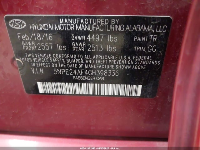 Hyundai Sonata 2016 5NPE24AF4GH398336 Image 9