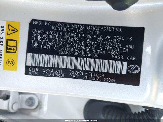 58ABK1GG1JU116186 Lexus ES 350