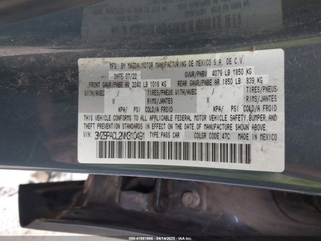 2022 MAZDA MAZDA3 3MZBPACL2NM310491 Photo 8